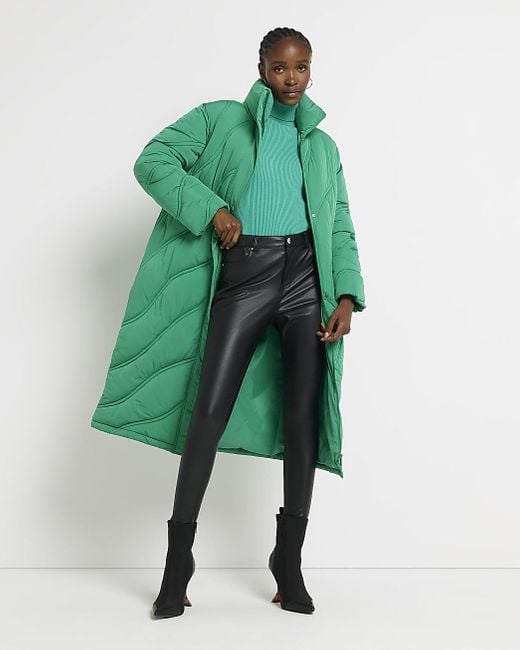 River Island Green Longline Puffer Coat Lyst