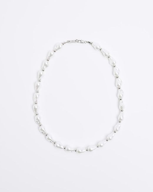 River Island White Pearl Necklace for men