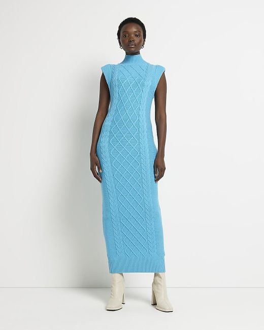 River Island Blue Knit Cable Maxi Dress Lyst Canada