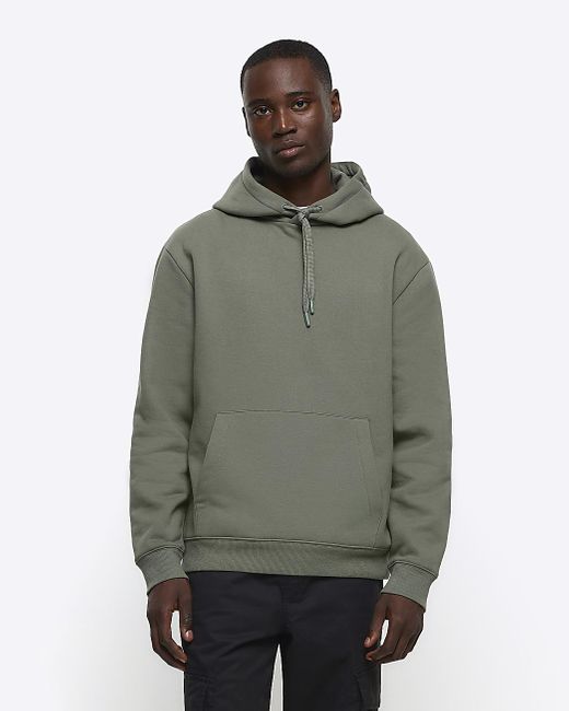 River Island Green Regular Fit Plain Hoodie for men