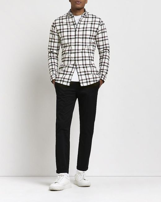 River Island Ecru Muscle Fit Check Long 