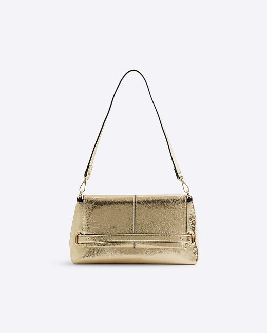 River Island White Gold Fold Over Small Clutch Bag