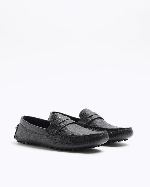 River Island White Black Leather Loafers for men