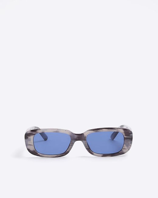 River Island Blue Grey Abstract Tortoise Rectangular Sunglasses for men