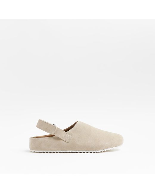 River Island White Stone Suede Back Strap Mules for men