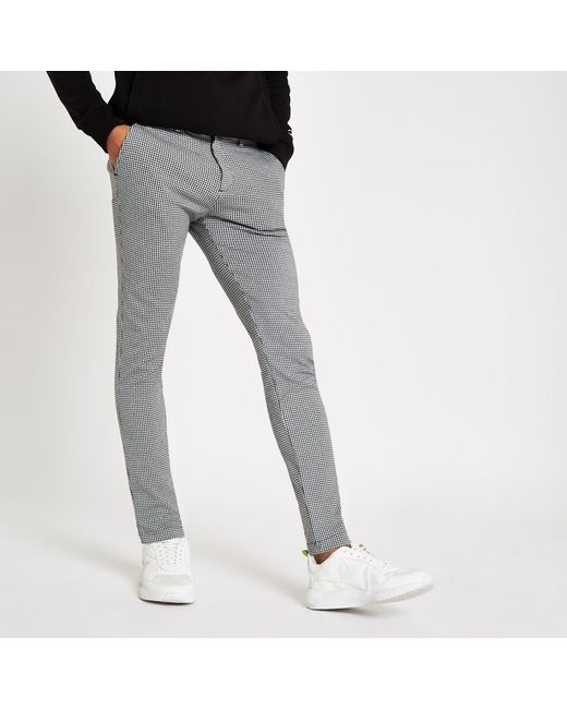 River Island Gray Dogtooth Stretch Super Skinny Trousers for men