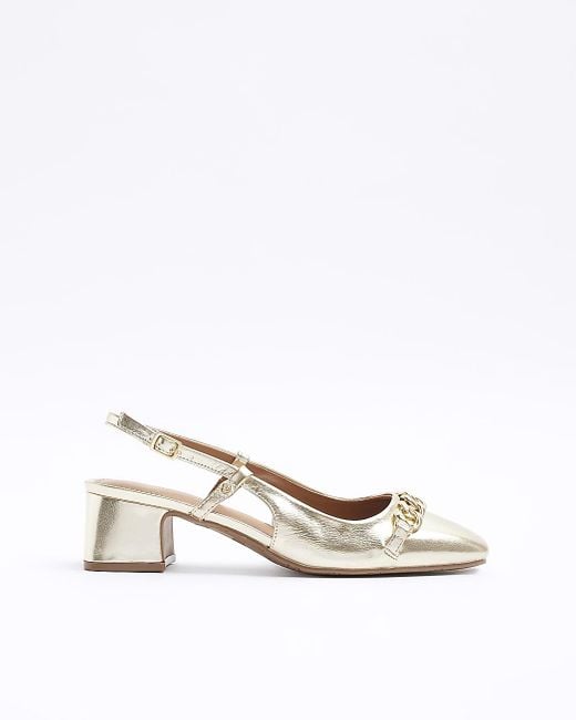 River Island White Chain Sling Back Heeled Court Shoes