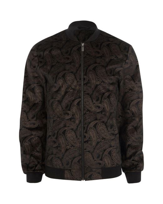 River Island Dark Brown And Gold Paisley Bomber Jacket Dark Brown And Gold Paisley Bomber Jacket for men