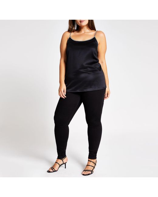 Black Satin Diamante Trim Cami Top 