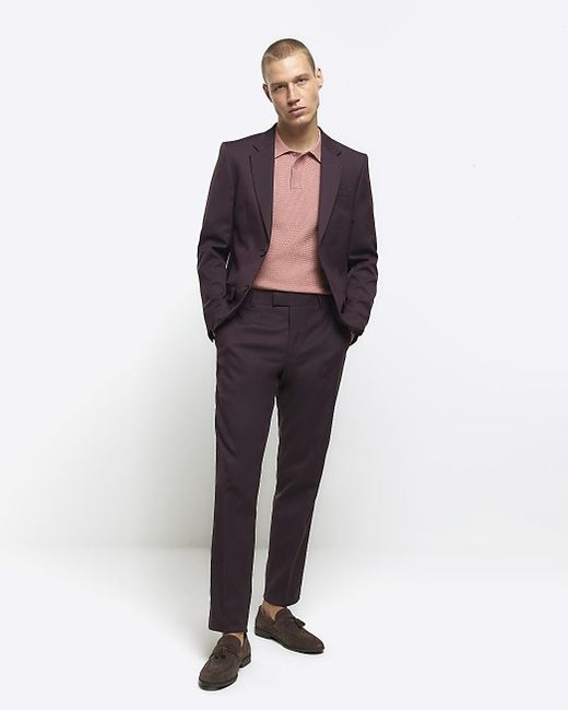 River Island Red Slim Fit Suit Trousers for men