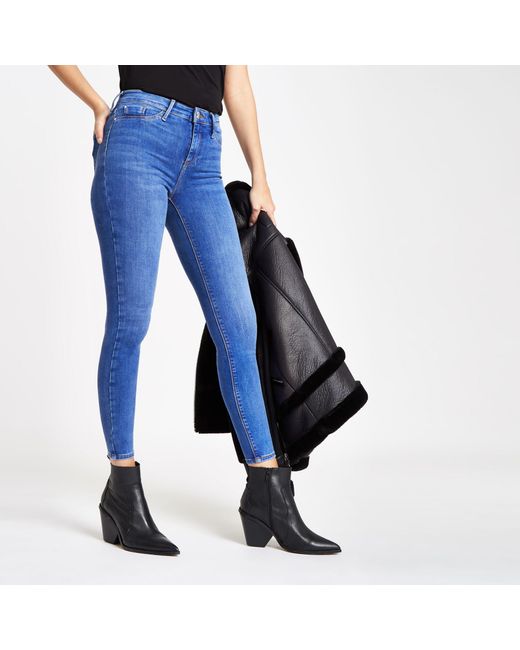 River Island Molly Mid Waist Dark Blue Jeggings