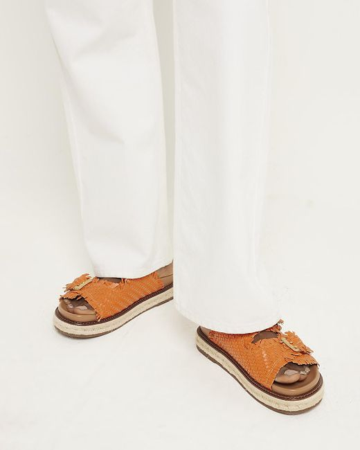 River Island White Orange Leather Woven Buckle Sandals