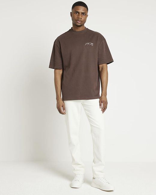 River Island Brown Oversized Fit Script Graphic T-shirt for men