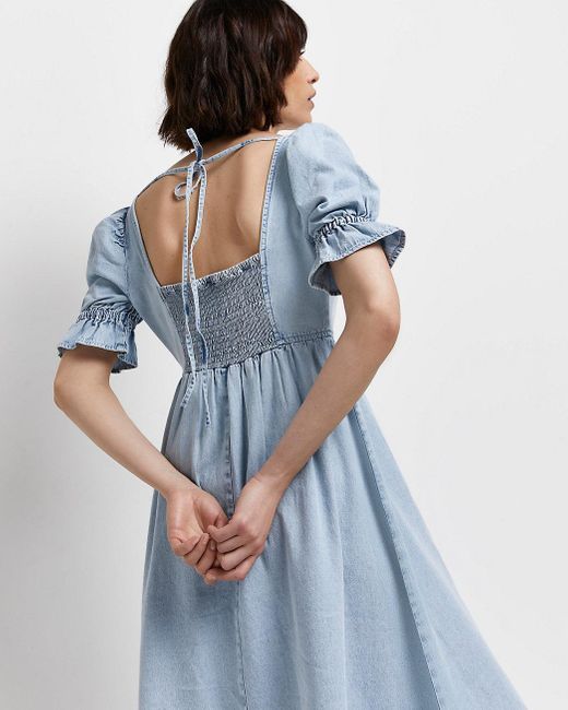 River Island Denim Smock Midi Dress in 