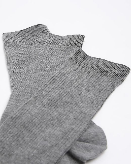 River Island Gray 5pk Grey Ribbed Ankle Socks for men