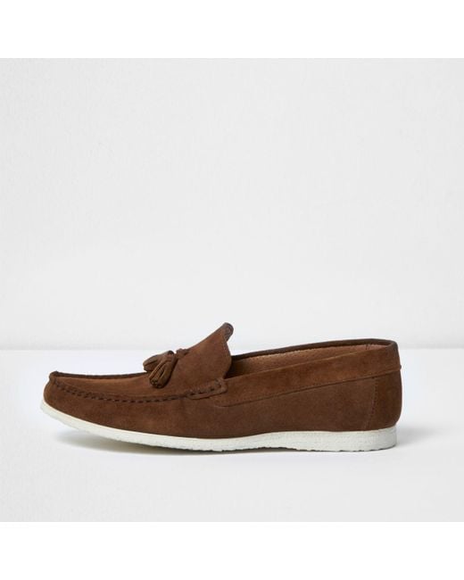 River Island Brown Tan Suede White Sole Loafers for men