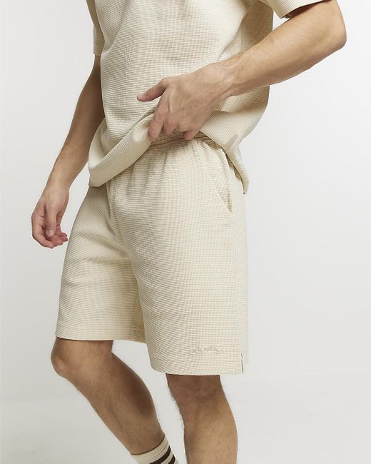 River Island Natural Beige Regular Fit Waffle Textured Shorts for men
