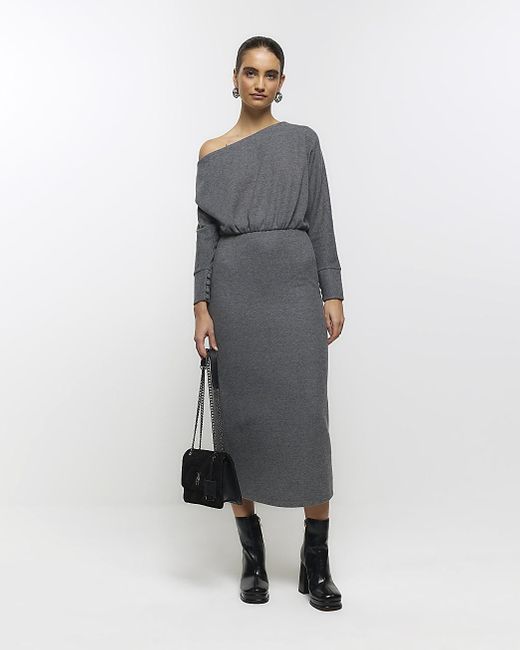 River Island Gray Grey Asymmetric Sweatshirt Maxi Dress