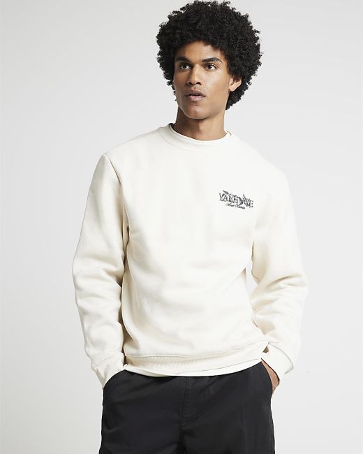 River Island White Ecru Regular Fit Gothic Graphic Sweatshirt for men