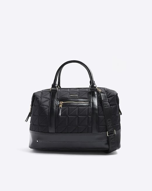 River Island Black Quilted Zip Travel Bag