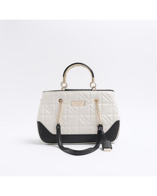 River Island White Cream Quilted Chain Strap Tote Bag