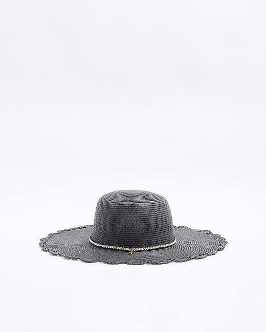 River Island White Black Straw Beaded Hat