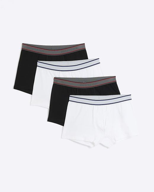 River Island 4pk Black And White Cotton Stretch Trunks for men
