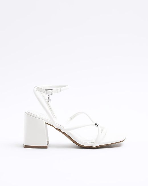 River Island White Wide Fit Strappy Heeled Sandals