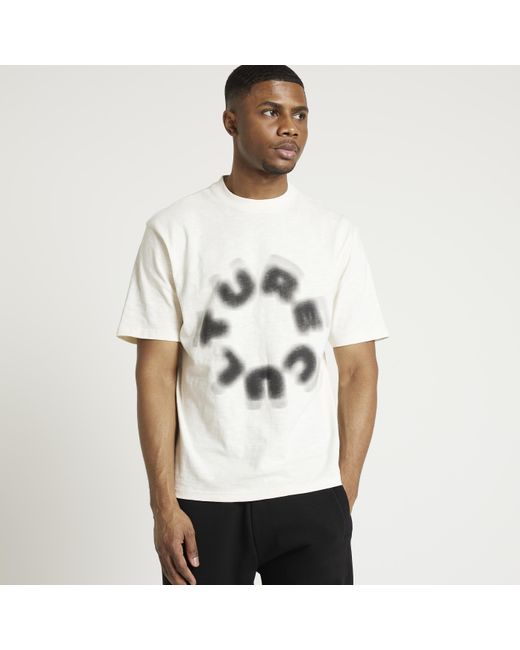 River Island Black Ecru Regular Fit Blurred Graphic T-shirt for men