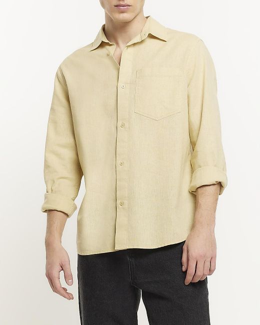 River Island Natural Yellow Regular Fit Linen Blend Shirt for men