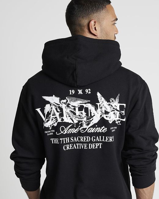 River Island Black Graphic Hoodie for men