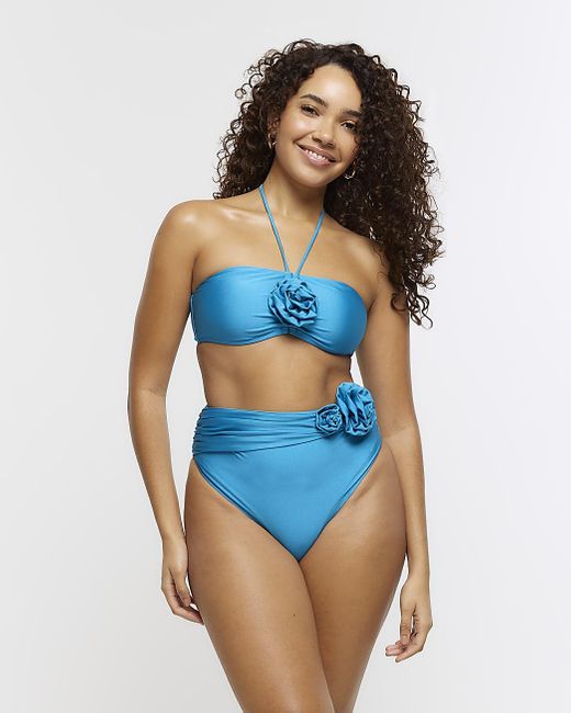 River Island Blue Corsage Halter Bikini Top