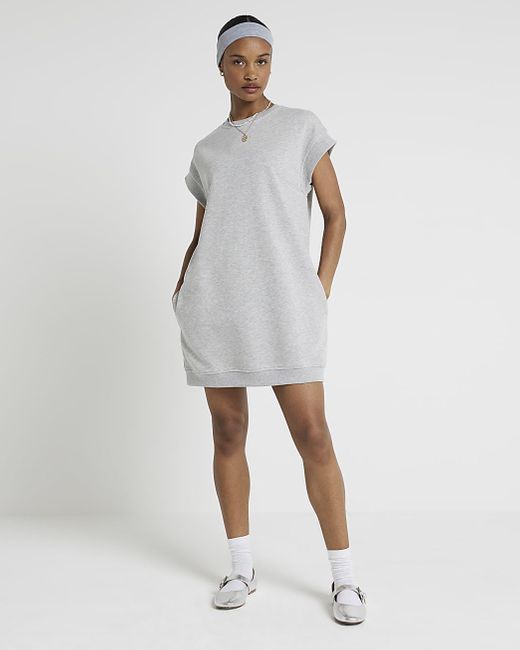 River Island White Grey Sleeveless Sweatshirt Mini Dress