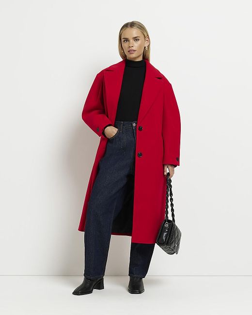 River Island Longline Coat in Red Lyst