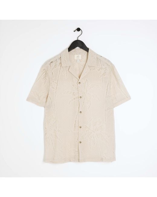 River Island Natural Stone Burn Out Palm Tree Shirt for men