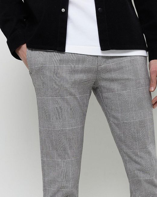 River Island Grey Slim Fit Check 