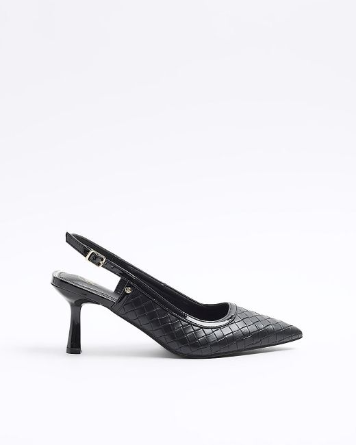River Island White Black Weave Heeled Court Shoes