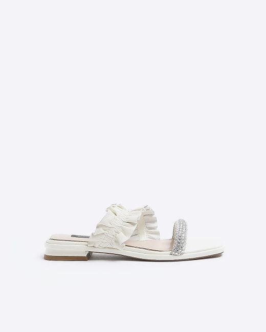 River Island Blue White Leather Ruffle Strap Sandals