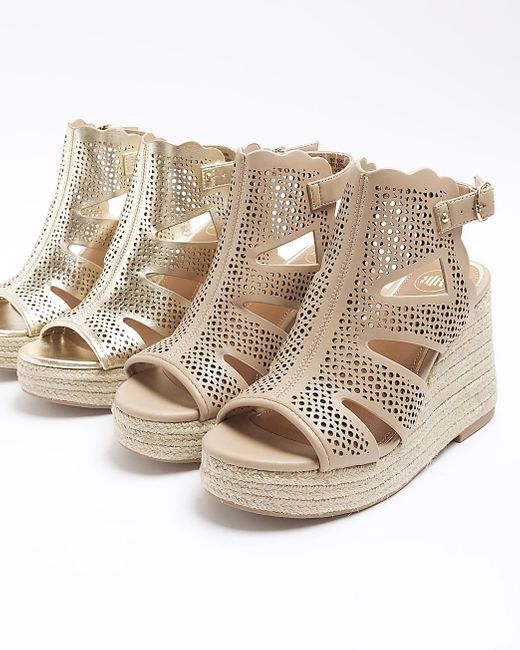River Island Brown Cut Out Wedge Sandals