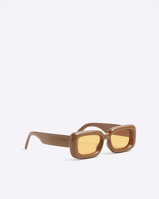 River Island Natural Orange Bubble Frame Rectangular Sunglasses for men