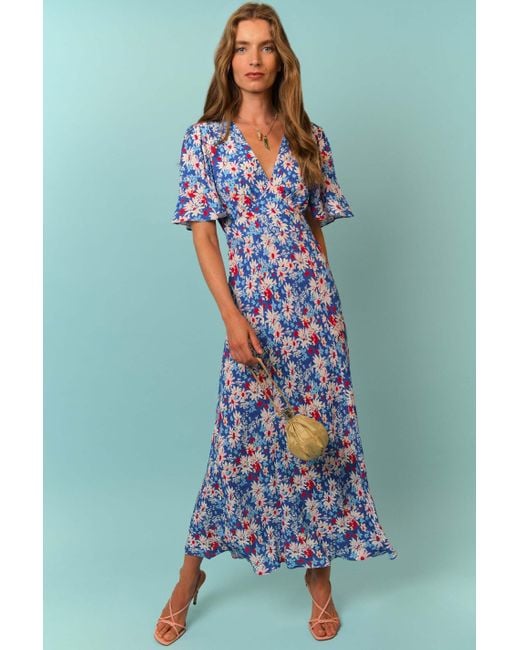 Rixo Blue Florida Floral-print Midi Dress