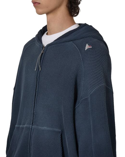 Roa Blue Bee Sun Faded Organic Waffle Zip Up Hoodie Sweatshirts for men