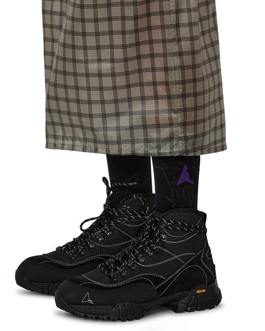Roa Black Nia See Through Printed Check Mid Skirt Skirts