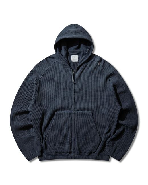 Roa Blue Bee Sun Faded Organic Waffle Zip Up Hoodie Sweatshirts for men