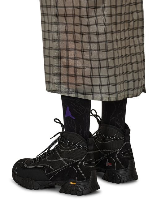 Roa Black Nia See Through Printed Check Mid Skirt Skirts