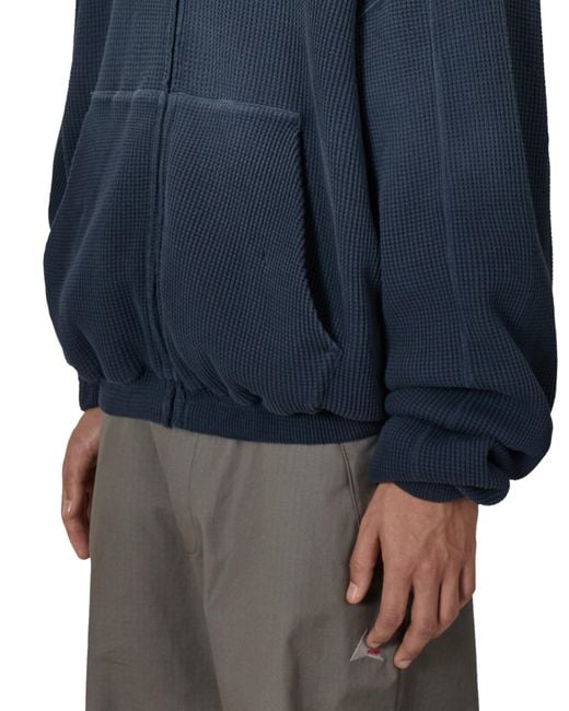 Roa Blue Bee Sun Faded Organic Waffle Zip Up Hoodie Sweatshirts for men