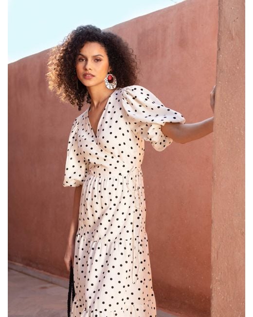 Ro&zo Spot Linen Wrap Midi Dress in Pink Lyst UK