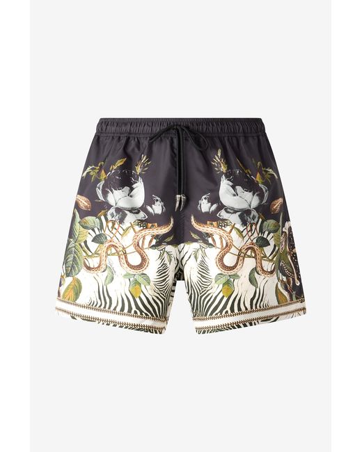 Roberto Cavalli White Swim Shorts With Fang And Animal Print for men
