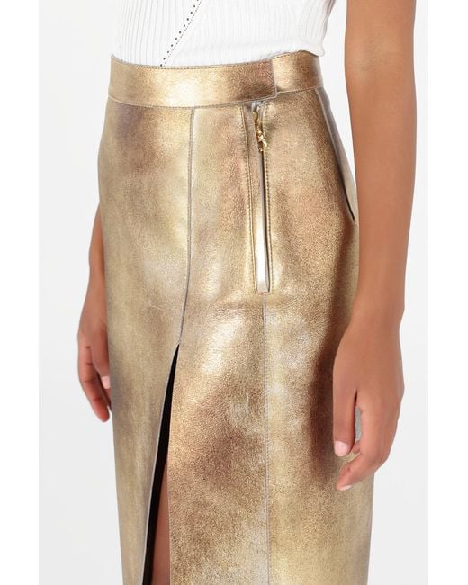 Roberto Cavalli Natural Laminated Leather Skirt
