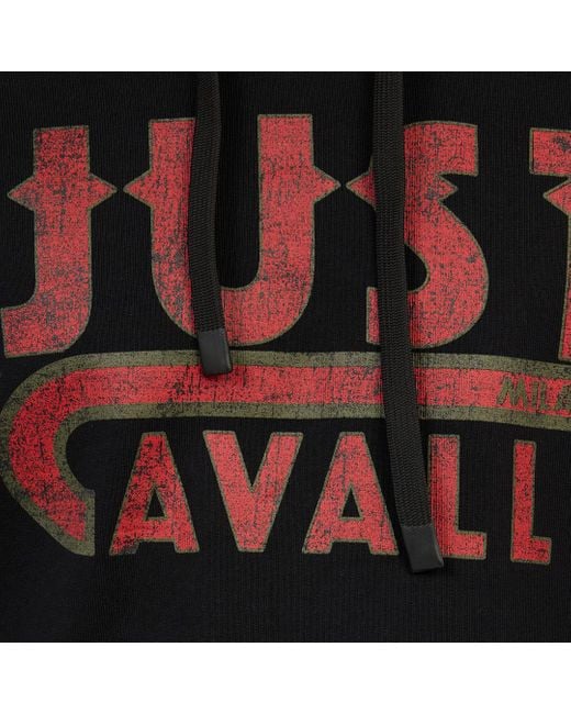Felpa Nera Con Cappuccio E Stampa Logo di Roberto Cavalli in Black da Uomo